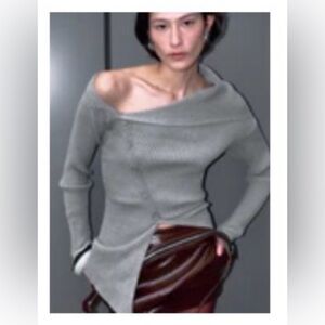 Gray Off-Shoulder Women's Sweater